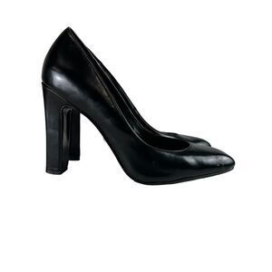 Massimo Dutti - Black Leather Square Toe Block Heel - Slip On Size 39 Pump Shoes
